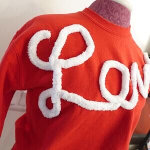 Red Sweatshirt / Love Chenille lettering Woman's size S / Youth Large